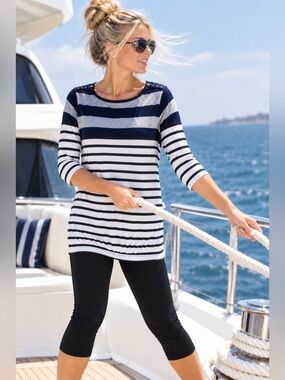 White House Black Market Striped Tunic Top – Size M